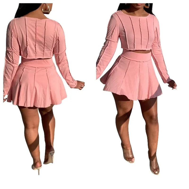 Chic Women’s Two-Piece Outfit – Crop Top & Mini Skirt Matching Set