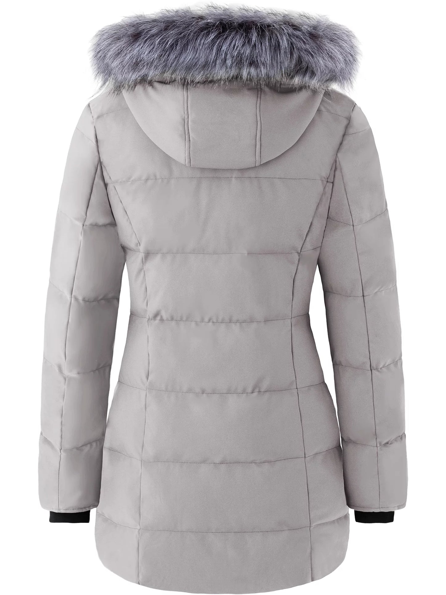 Women'S Quilted Puffer Coat Winter Jacket with Removable Hood Charcoal M