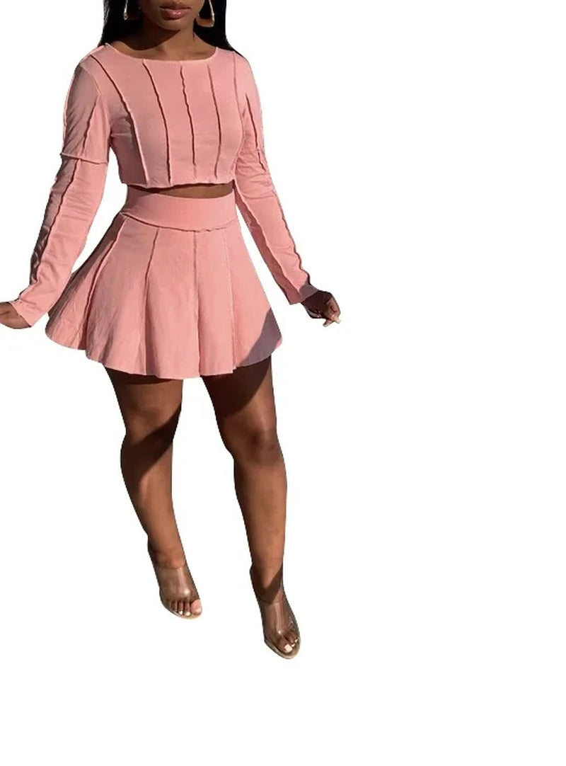 Chic Women’s Two-Piece Outfit – Crop Top & Mini Skirt Matching Set