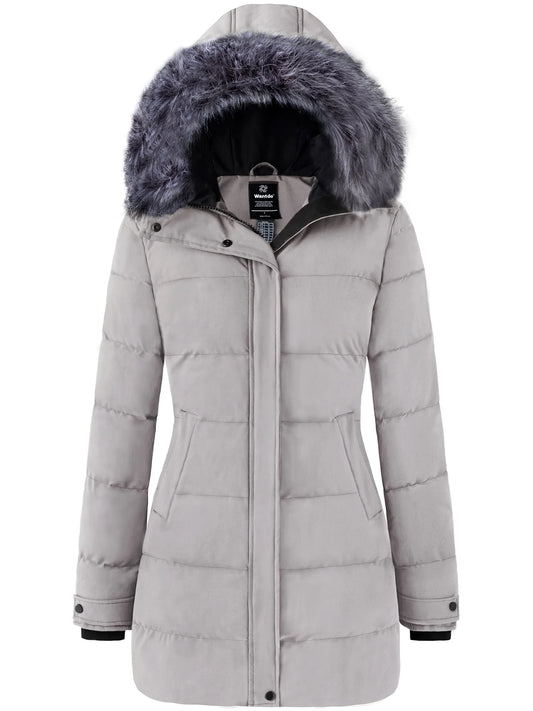 Women'S Quilted Puffer Coat Winter Jacket with Removable Hood Charcoal M